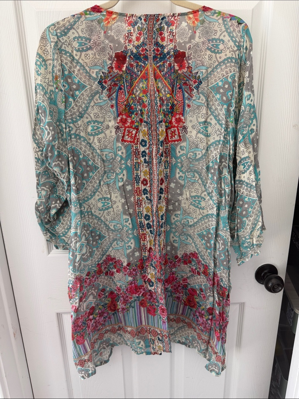 Johnny Was Teal Pink Gray Floral Paisley Tunic - Picture 4 of 4
